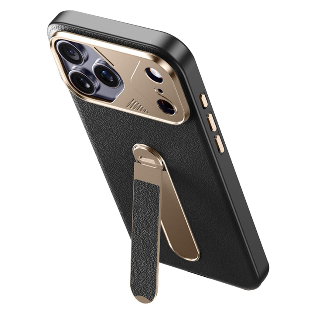 Slim Leather Plating iPhone 17 Case Adjustable Stand Lens Protection Shockproof Cover