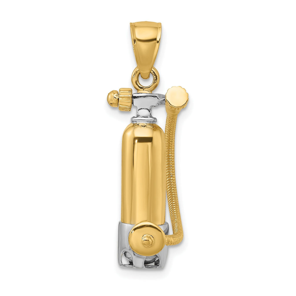 14K Yellow Gold Rhodium Scuba Tank Pendant Necklace Unisex Ocean Adventure Jewelry