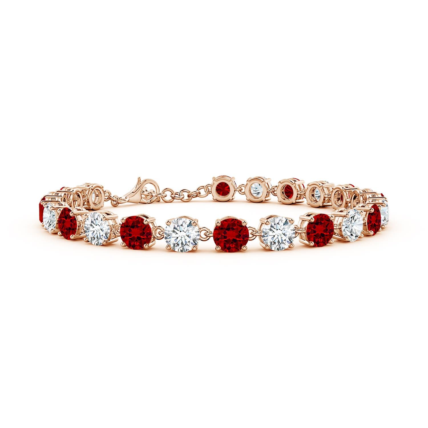 14K Gold Oval Lab Diamond Ruby Tennis Link Bracelet 7 Inch