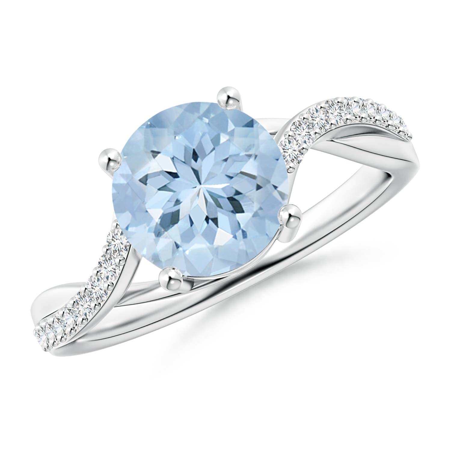 14K Gold Aquamarine Twisted Split Shank Ring