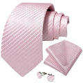 Men Pink Solid Necktie Set with Pocket Square Cufflinks