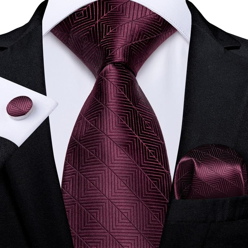 Men Silk Bow Tie Set with Pocket Square Cufflinks