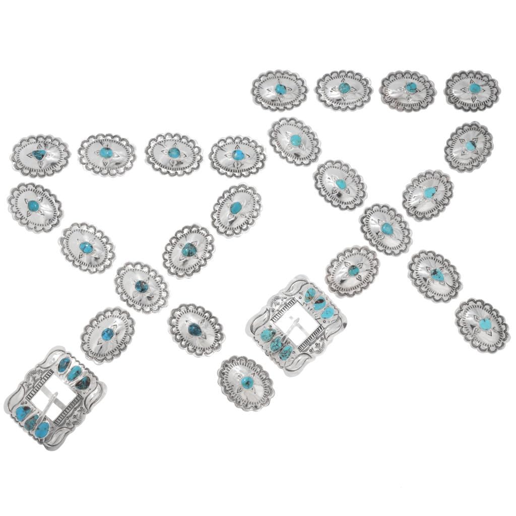 Turquoise Hammered Silver Concho Belt Western Waist