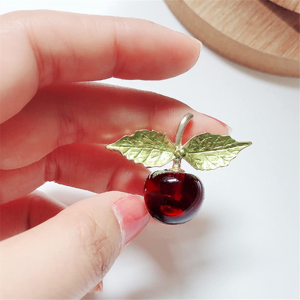 Red Cherry Enamel Brooch Transparent Fashion Jewelry Pin Women