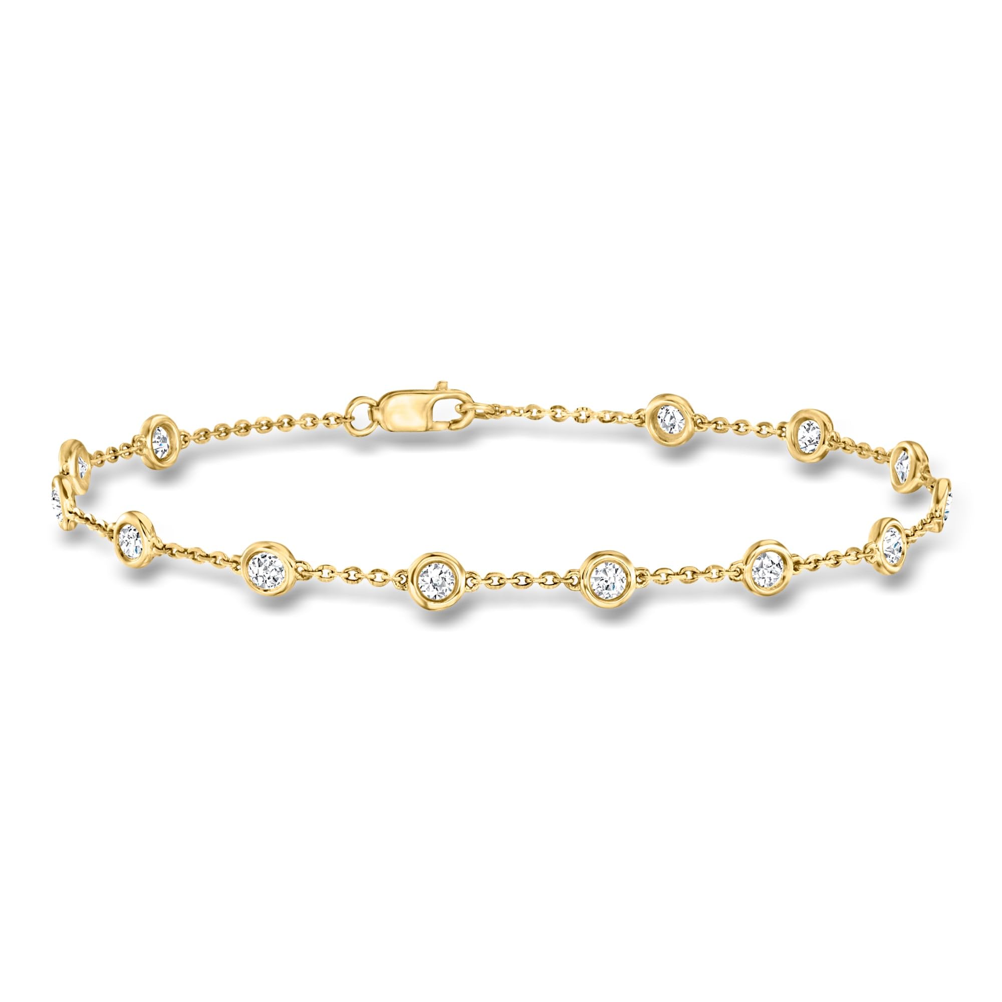 Minimal Bezel Set Diamond Station Link Bracelet