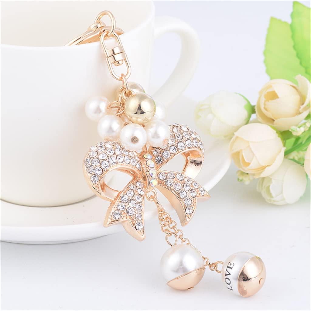 Pearl Crystal Bow Chain Keychain Alloy Bag Pendant Car Charm