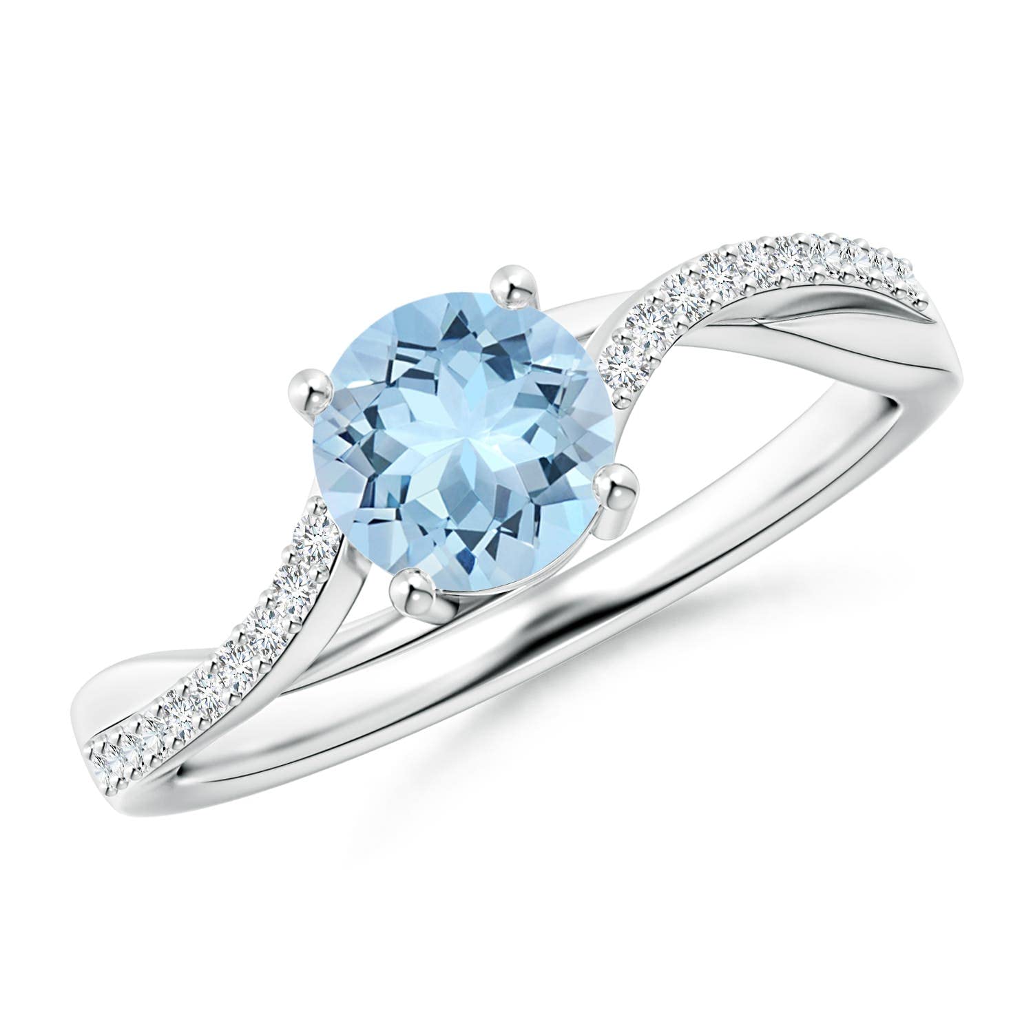 14K Gold Aquamarine Twisted Split Shank Ring