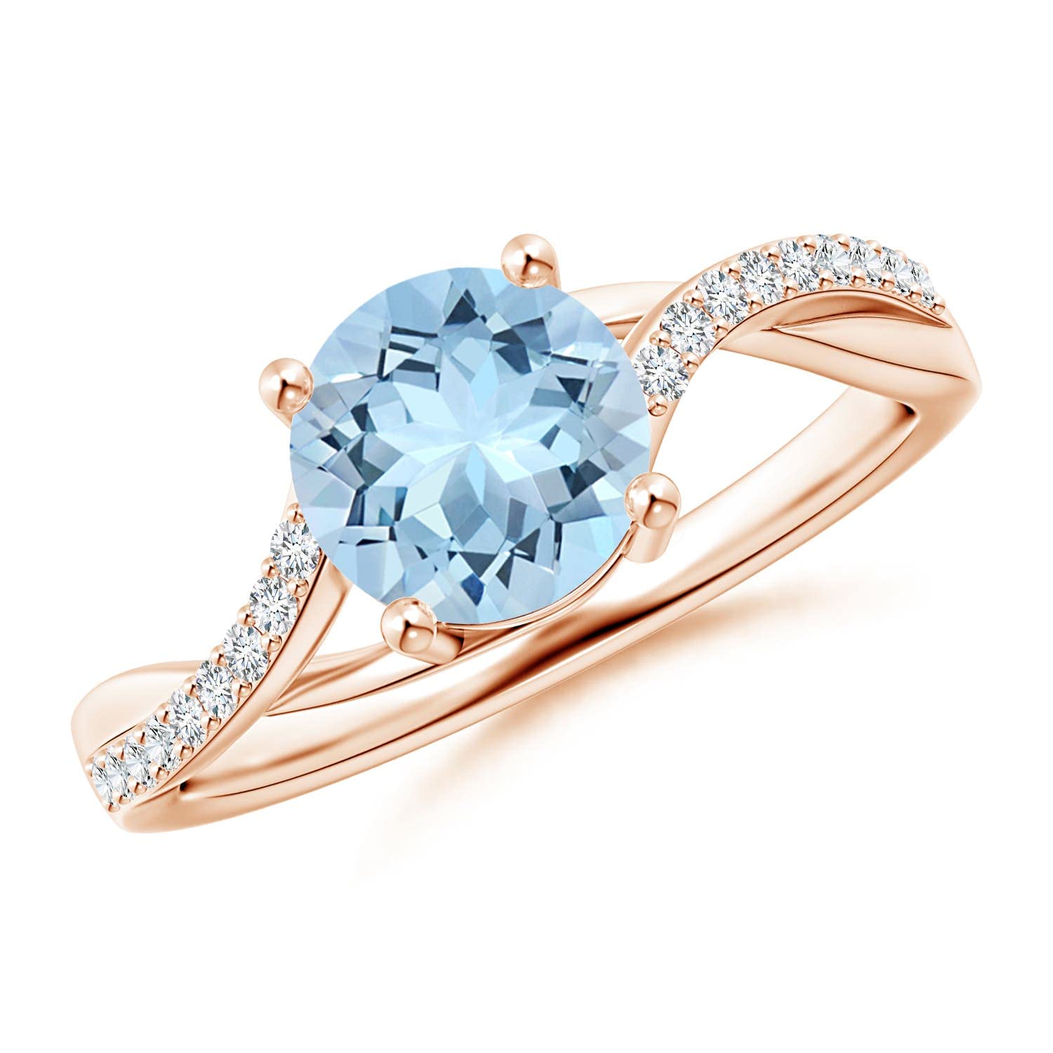 14K Gold Aquamarine Twisted Split Shank Ring