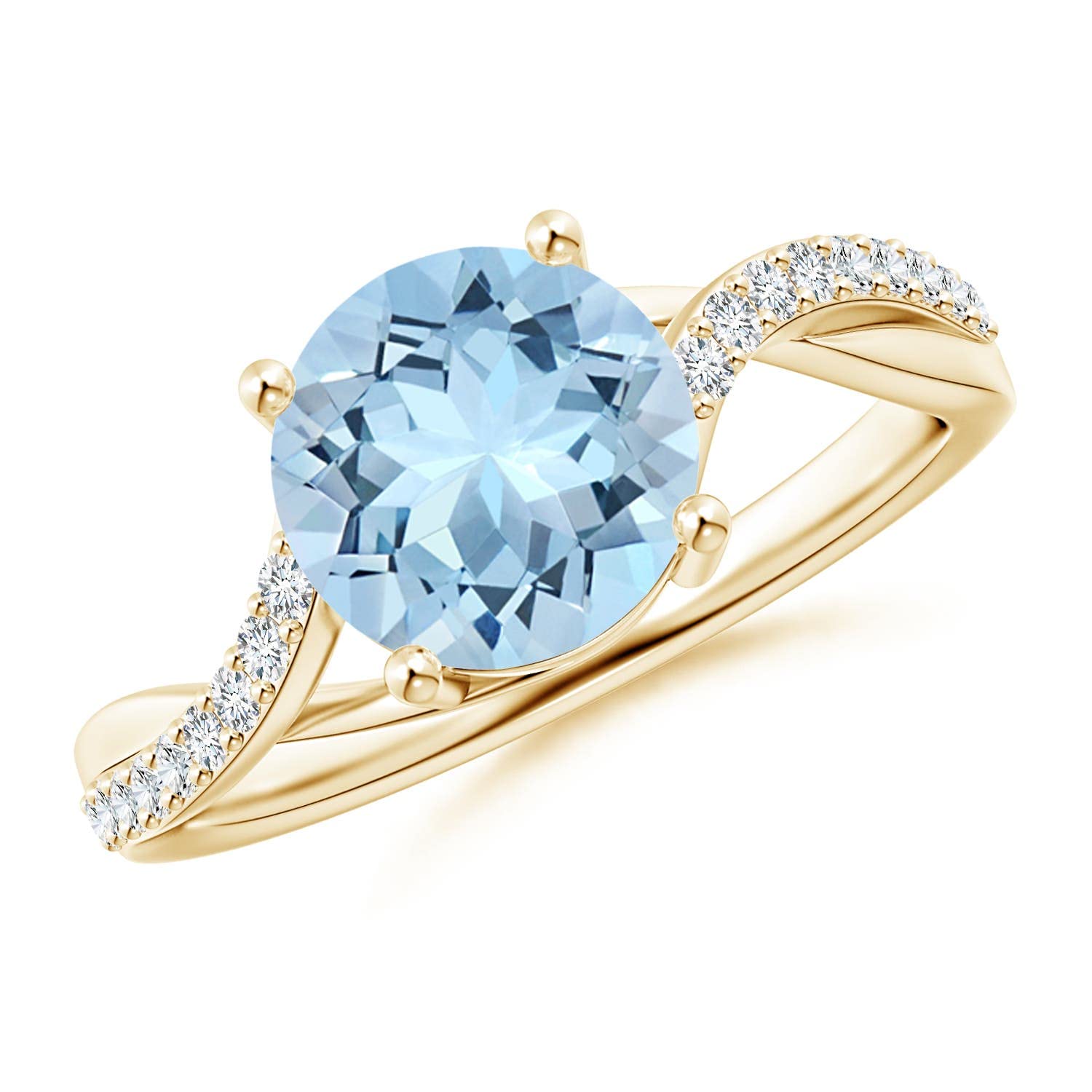 14K Gold Aquamarine Twisted Split Shank Ring