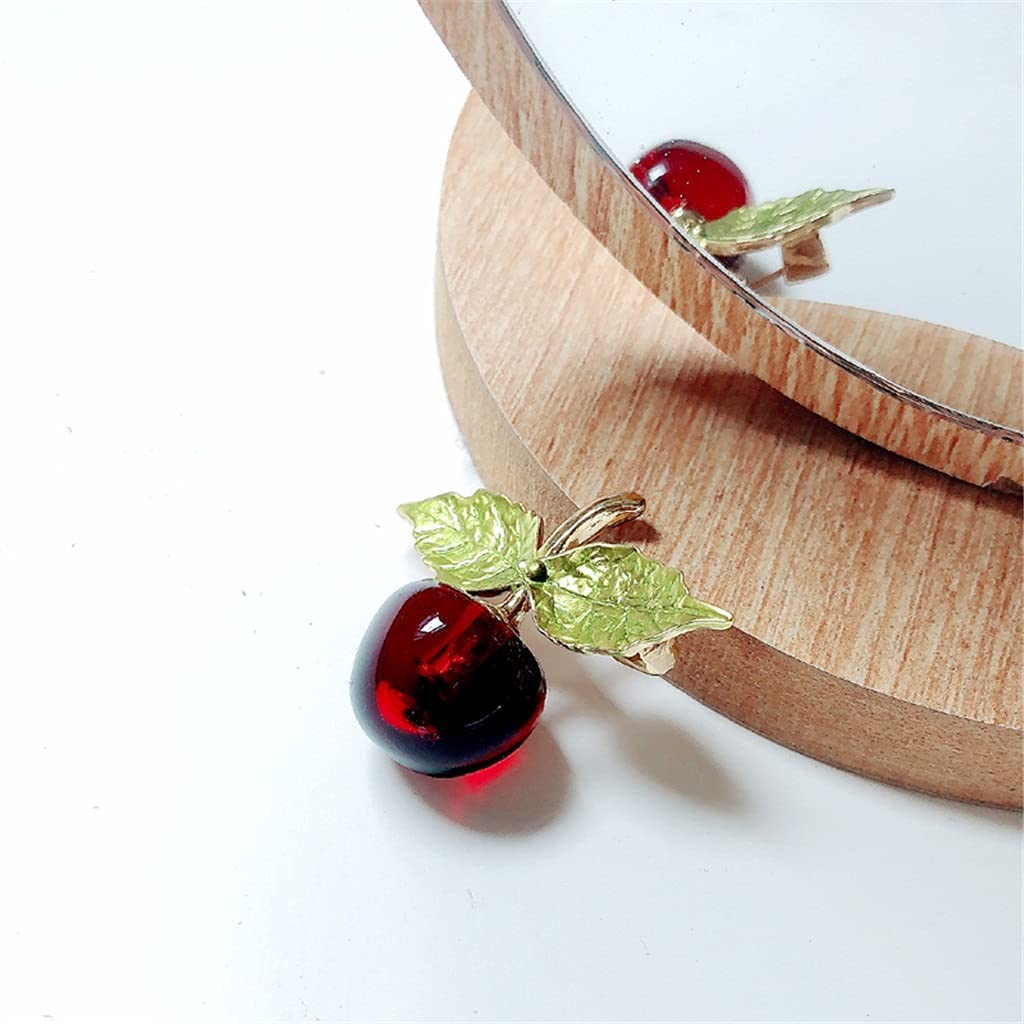 Red Cherry Enamel Brooch Transparent Fashion Jewelry Pin Women