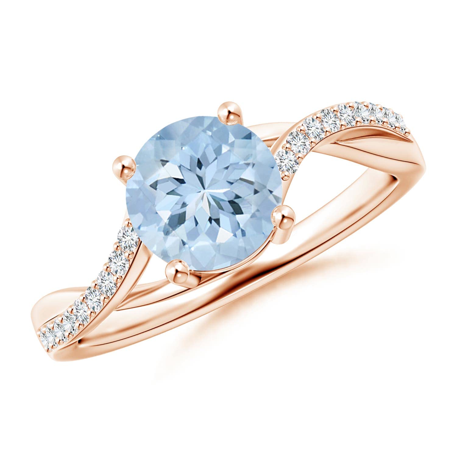 14K Gold Aquamarine Twisted Split Shank Ring