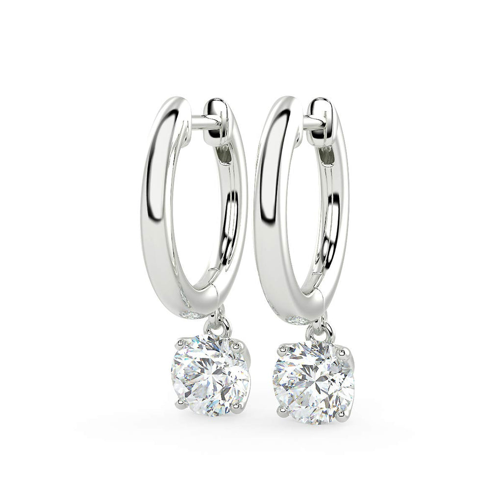 14K Gold Lab Diamond Huggie Drop Hoop Earrings