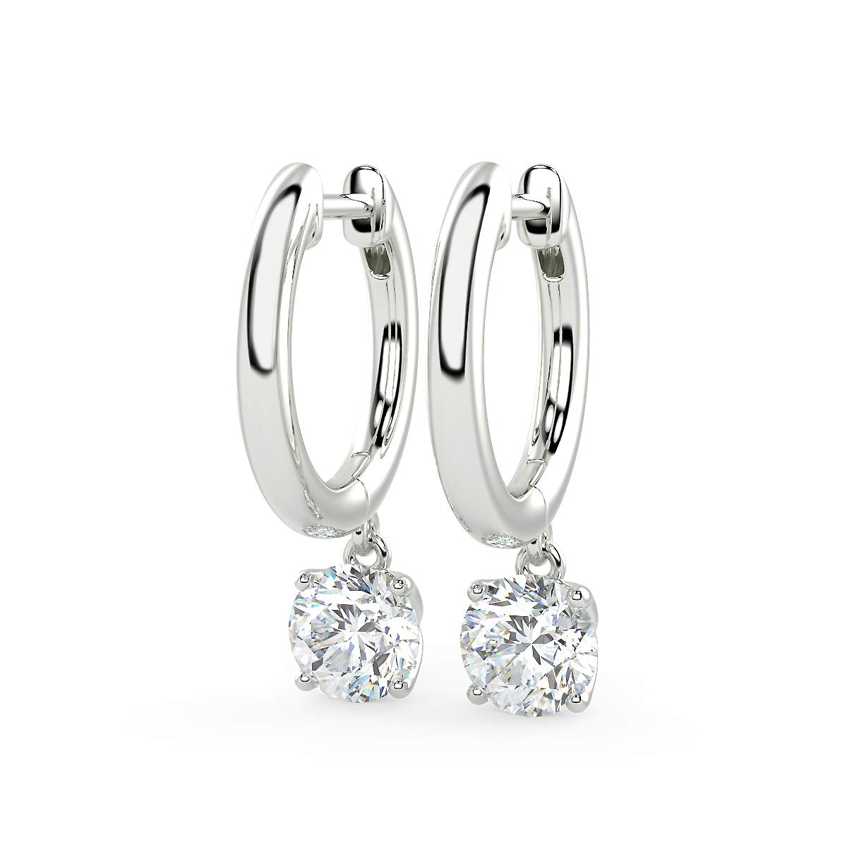 14K Gold Lab Diamond Huggie Drop Hoop Earrings