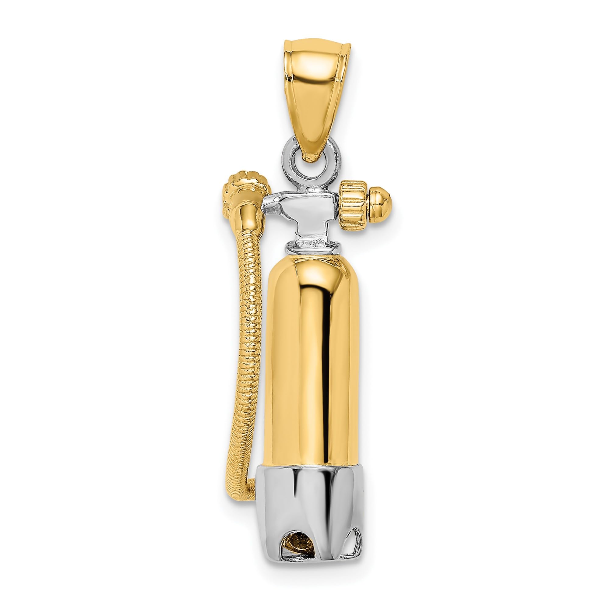 14K Yellow Gold Rhodium Scuba Tank Pendant Necklace Unisex Ocean Adventure Jewelry