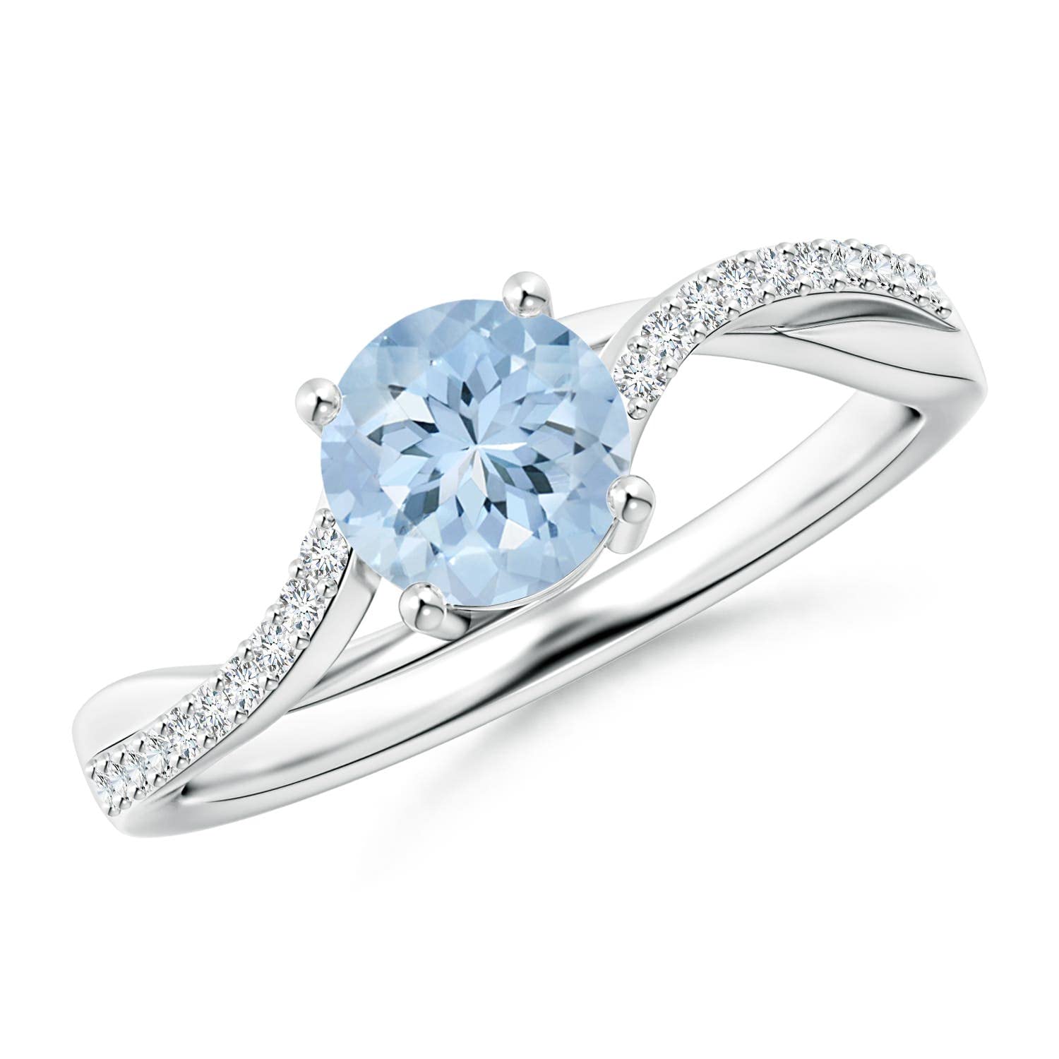 14K Gold Aquamarine Twisted Split Shank Ring