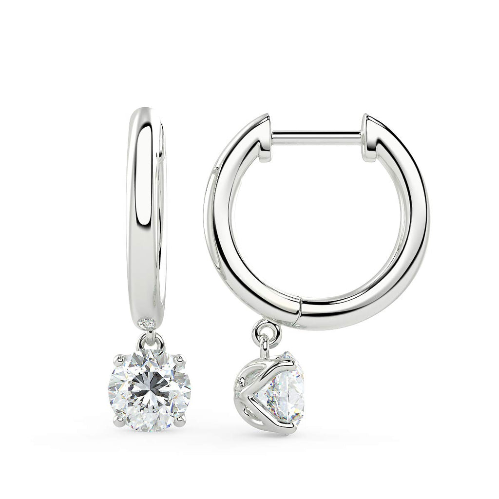 14K Gold Lab Diamond Huggie Drop Hoop Earrings