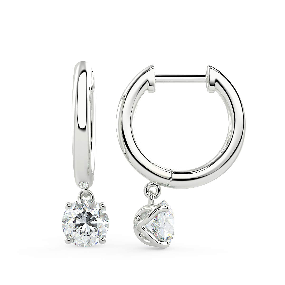 14K Gold Lab Diamond Huggie Drop Hoop Earrings