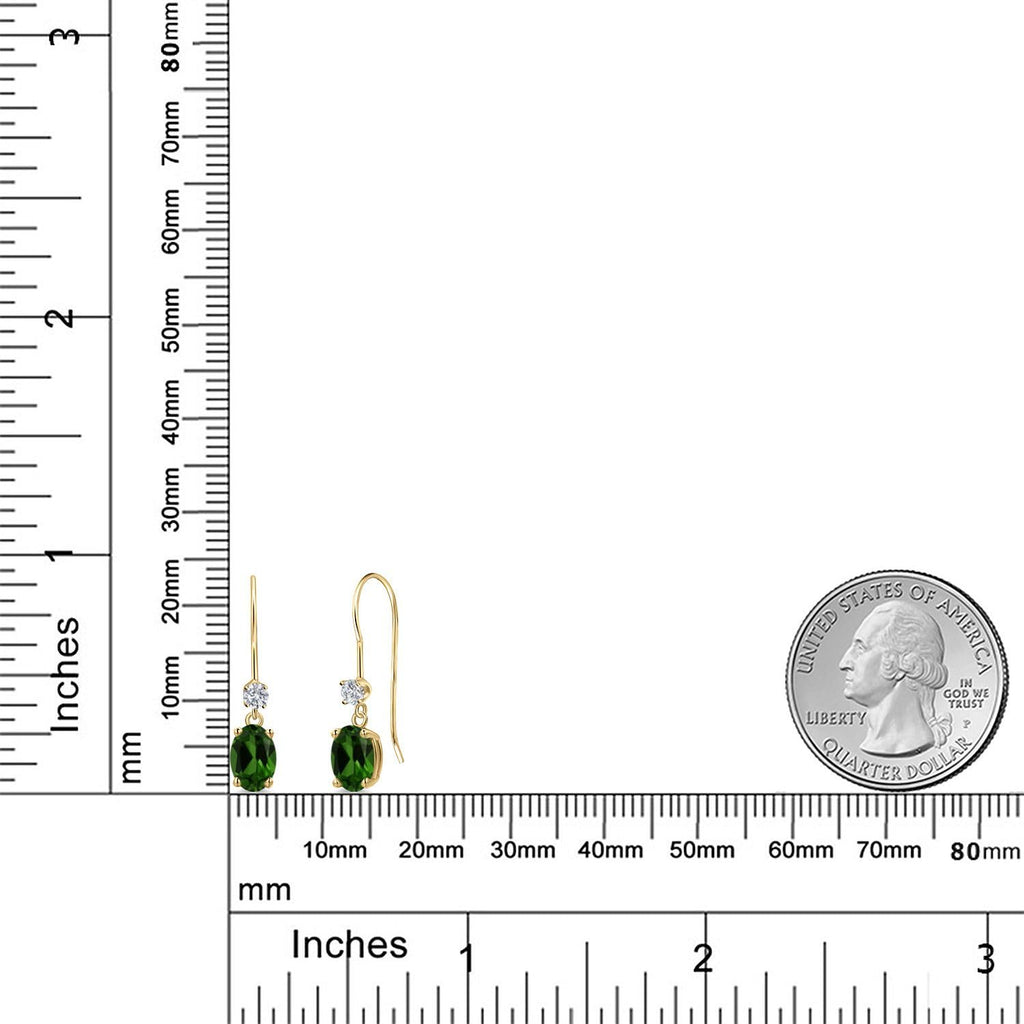 14K Yellow Gold Green Diopside Lab Diamond Oval Earrings