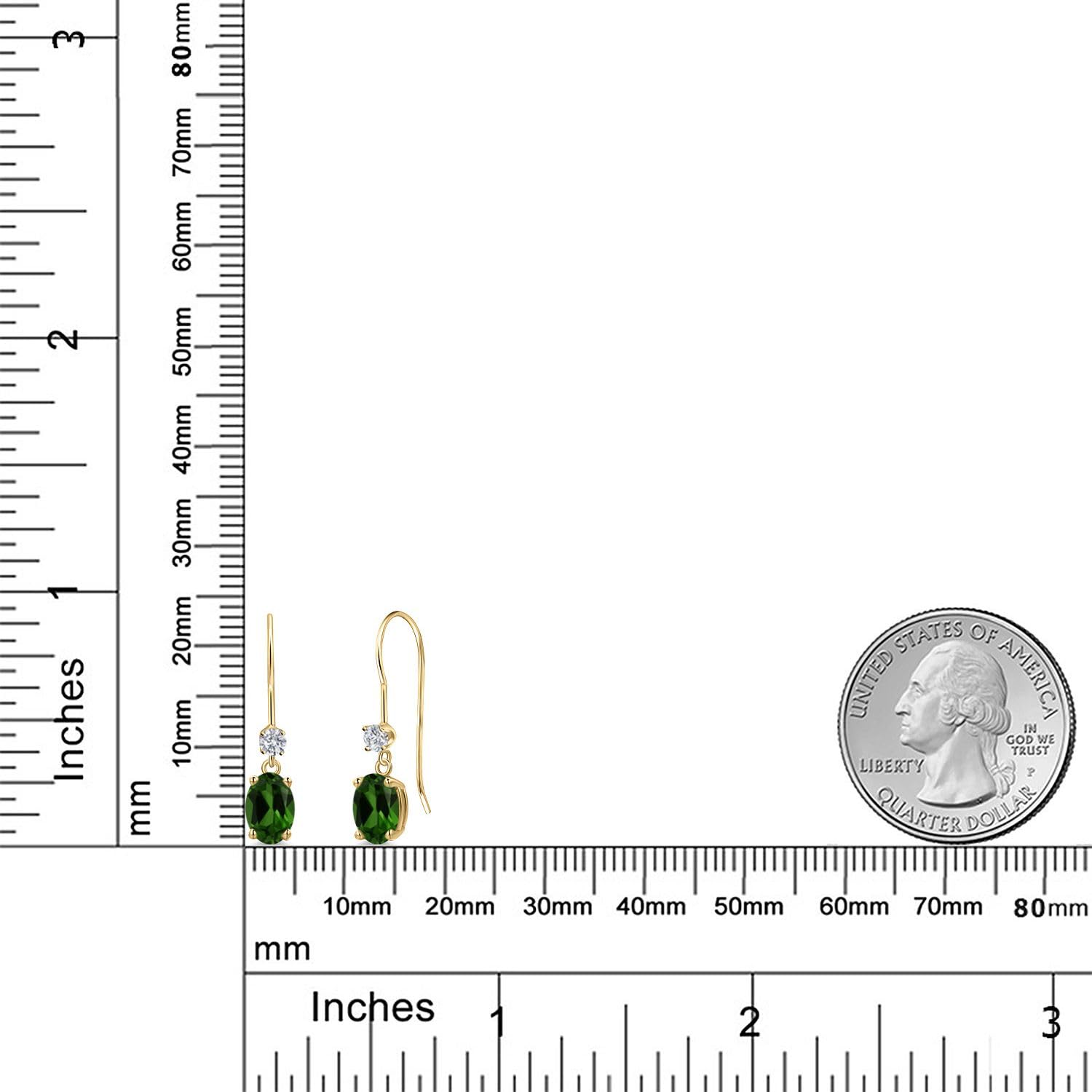14K Yellow Gold Green Diopside Lab Diamond Oval Earrings