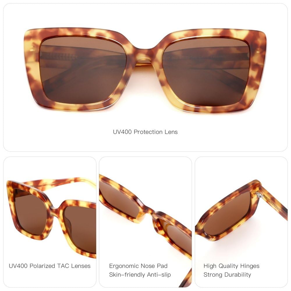Butterfly Acetate Polarized Sunglasses UV400 Thick Frame Women Grey Lens Eyewear