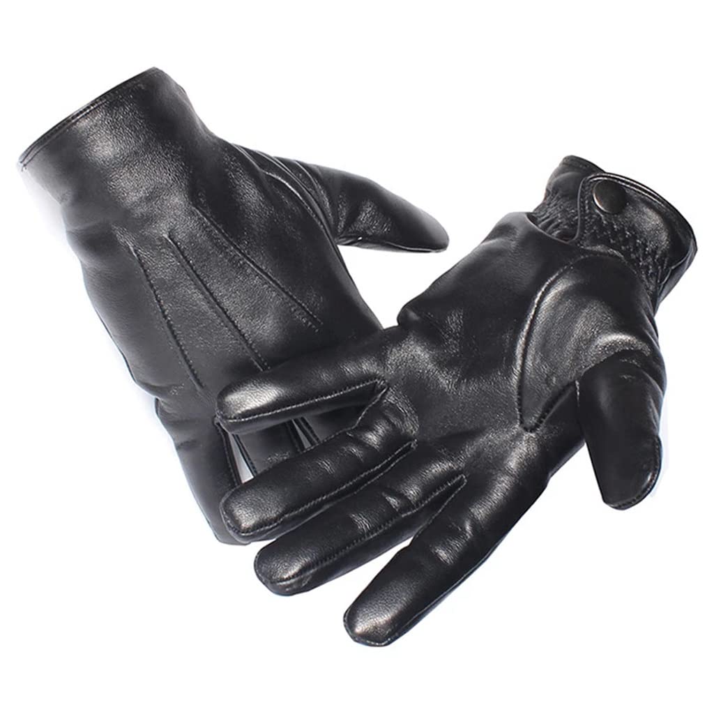 Men Winter Leather Touchscreen Fleece Lined Driving Gloves