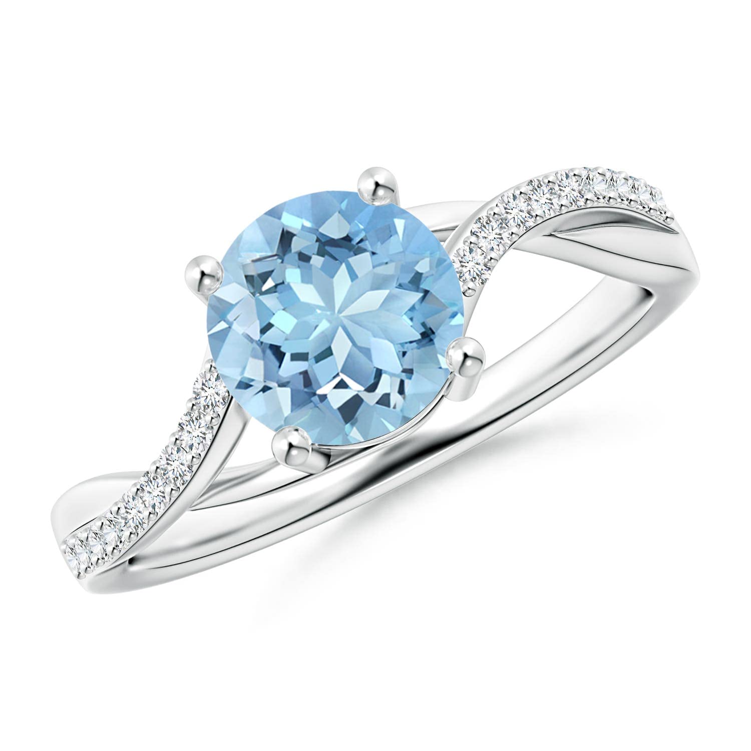 14K Gold Aquamarine Twisted Split Shank Ring