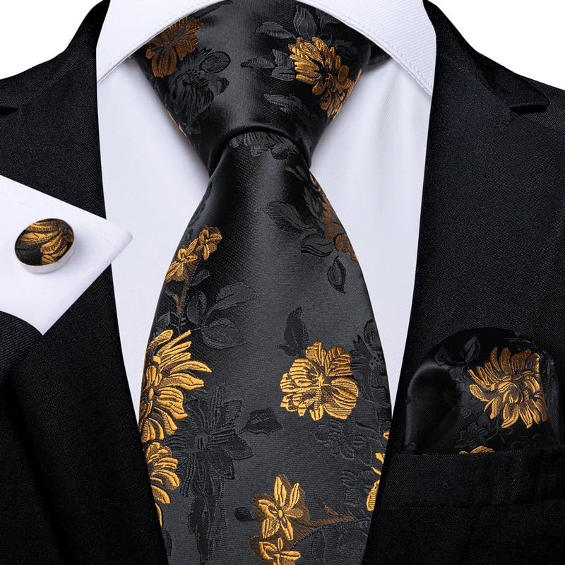 Men Silk Bow Tie Set with Necktie Pocket Square Cufflinks
