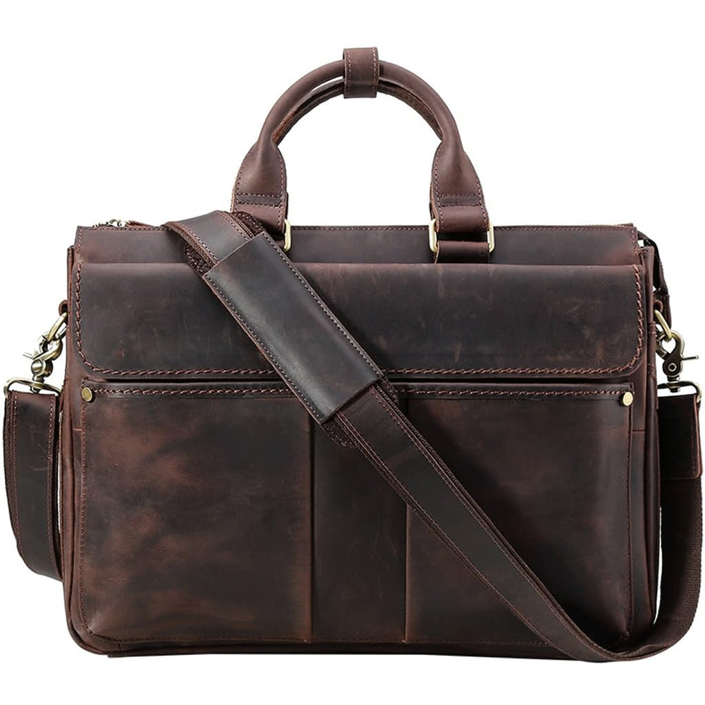 Vintage Crazy Horse Leather Laptop Briefcase Crossbody Bag