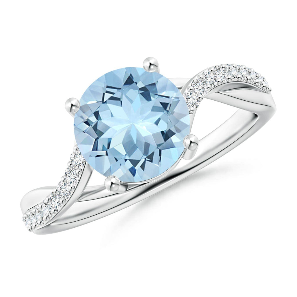 14K Gold Aquamarine Twisted Split Shank Ring