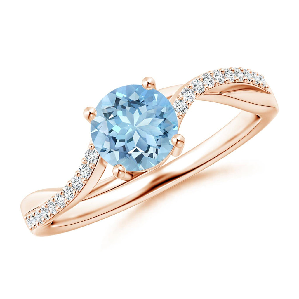 14K Gold Aquamarine Twisted Split Shank Ring
