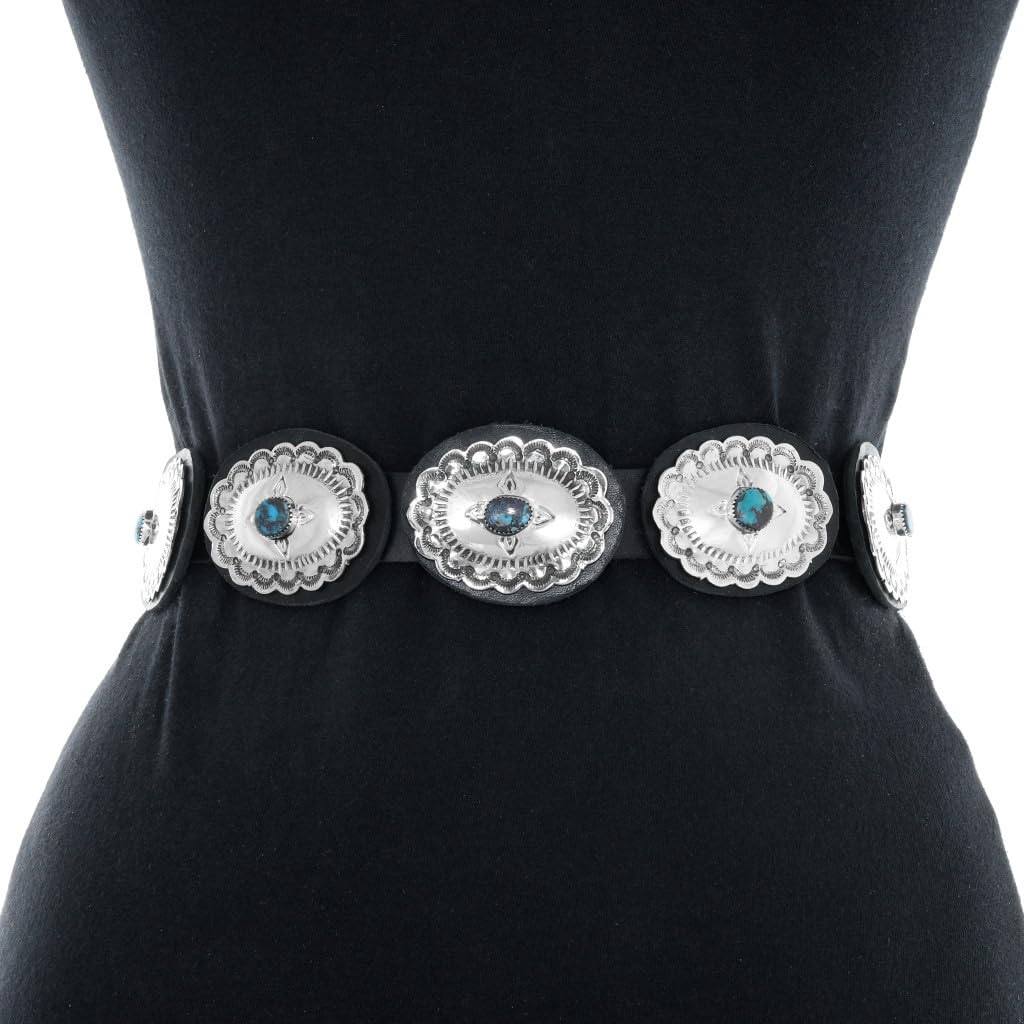 Turquoise Hammered Silver Concho Belt Western Waist