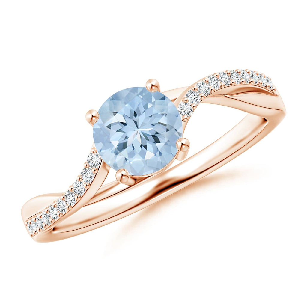 14K Gold Aquamarine Twisted Split Shank Ring