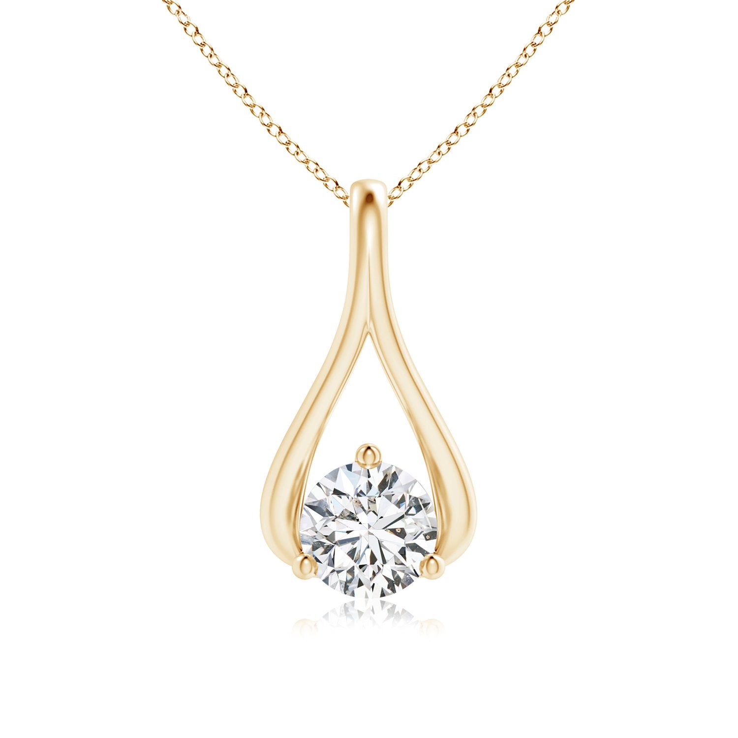 14K Gold Lab Diamond Wishbone Drop Pendant Necklace