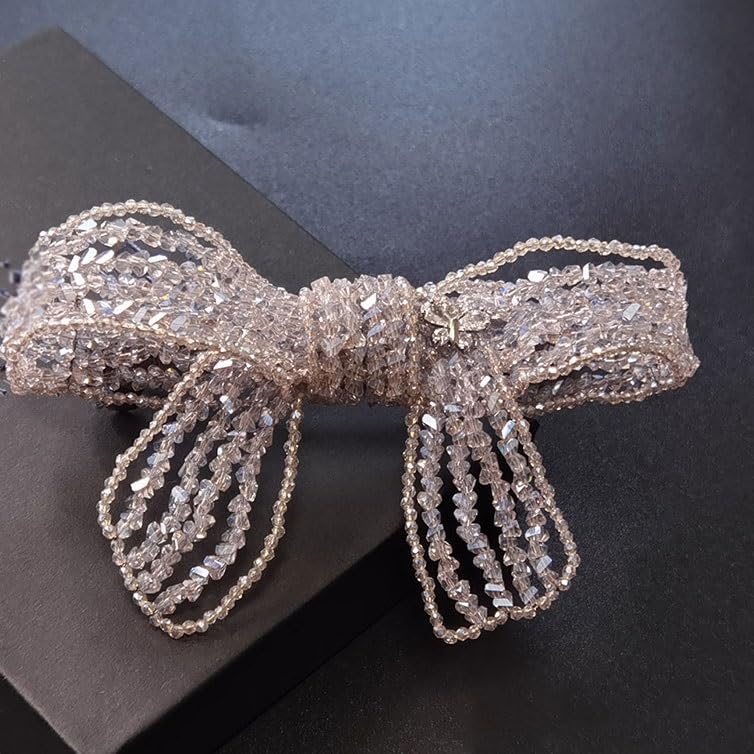 Crystal Bow Hair Clip Handmade Ponytail Half Up Spring Barrette
