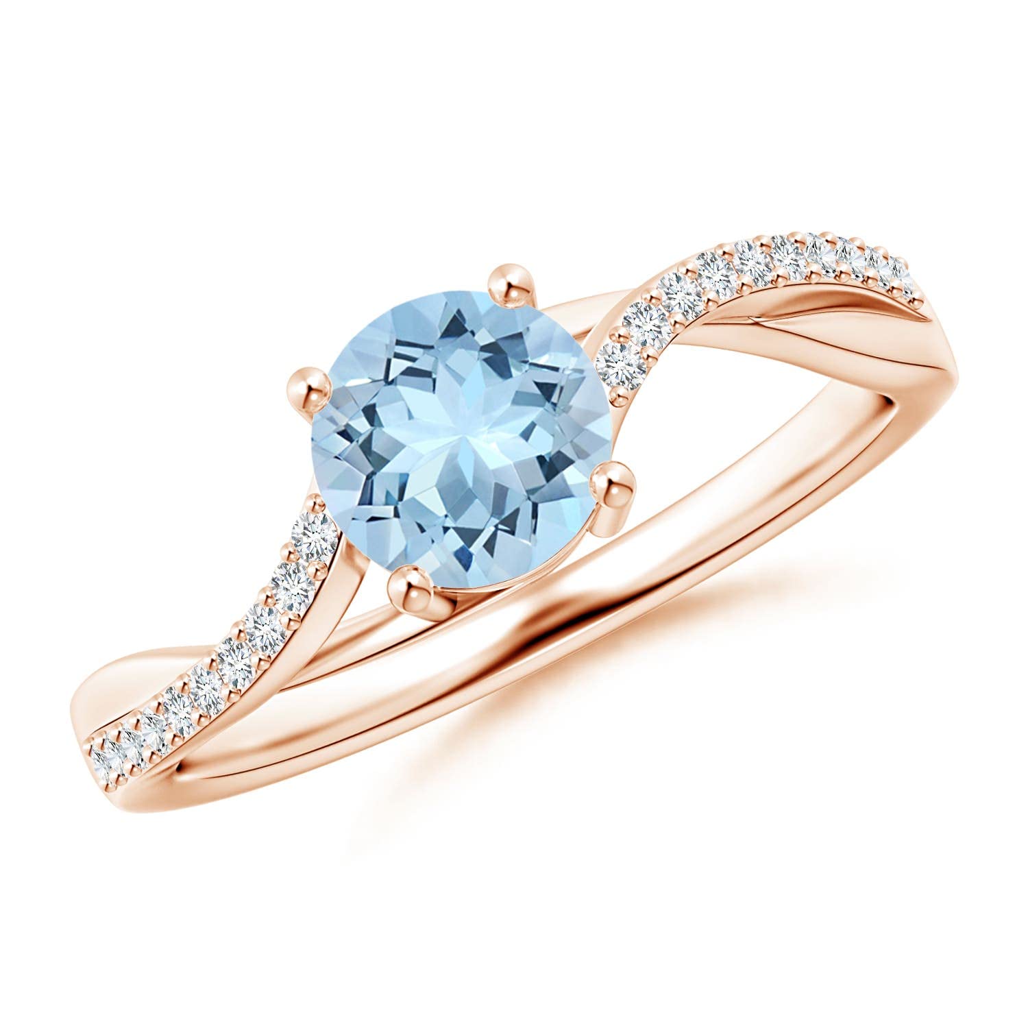 14K Gold Aquamarine Twisted Split Shank Ring