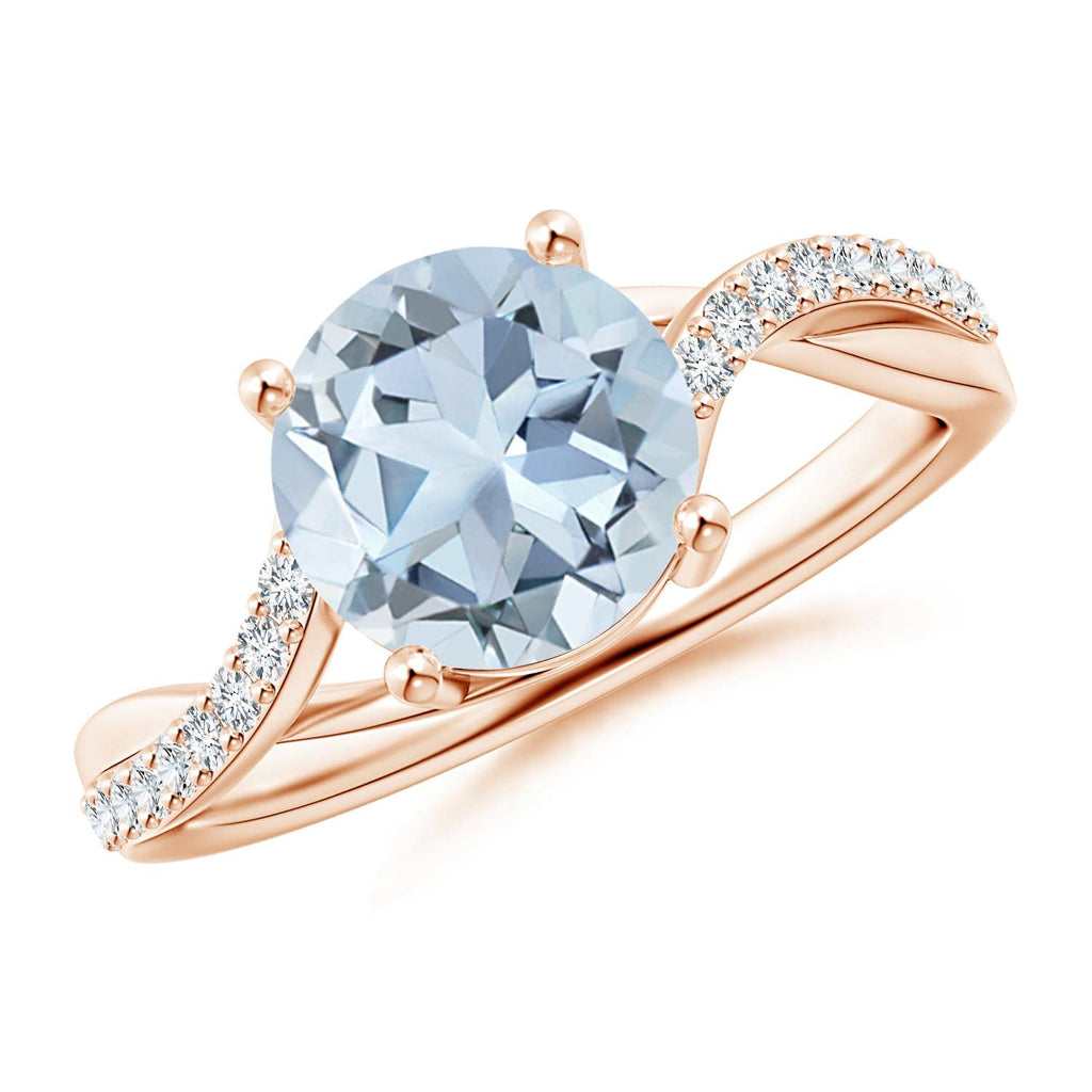 14K Gold Aquamarine Twisted Split Shank Ring