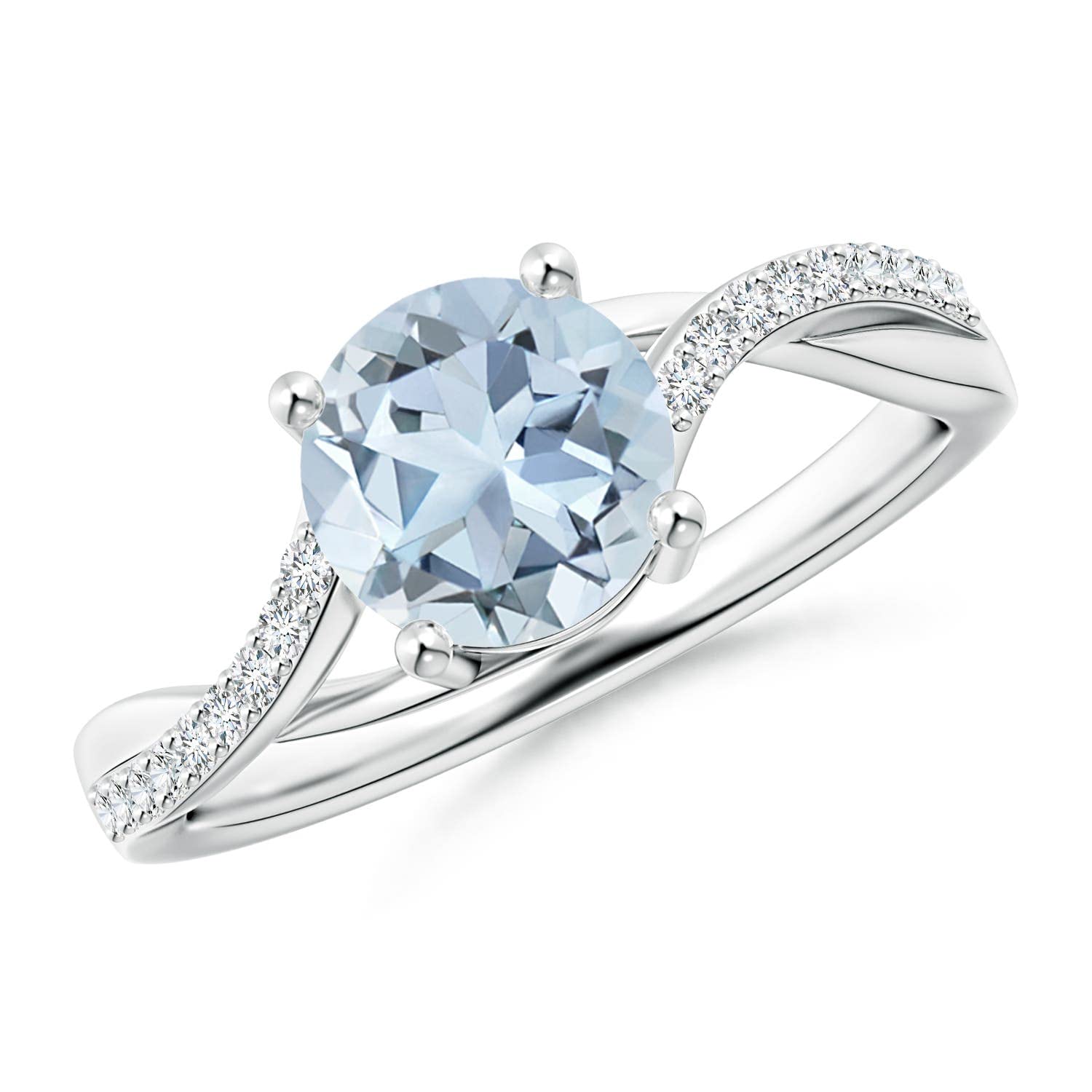 14K Gold Aquamarine Twisted Split Shank Ring
