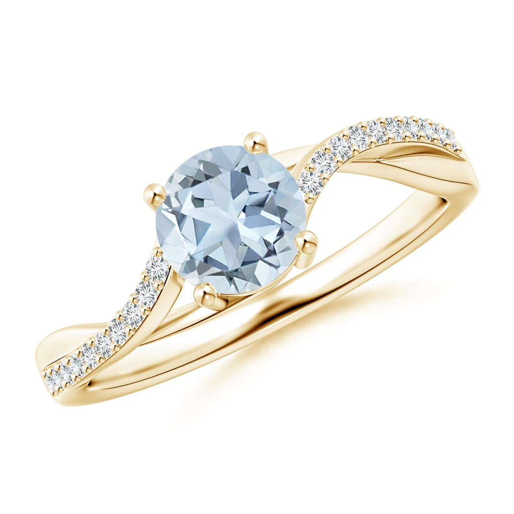 14K Gold Aquamarine Twisted Split Shank Ring