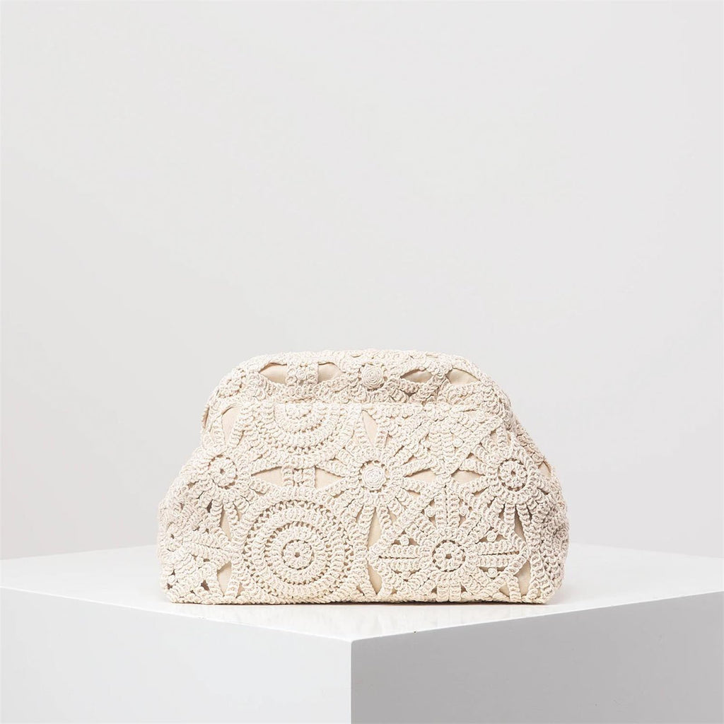 Bohemian Woven Clutch Bag Hollow Straw Purse Clip Closure Beach Casual