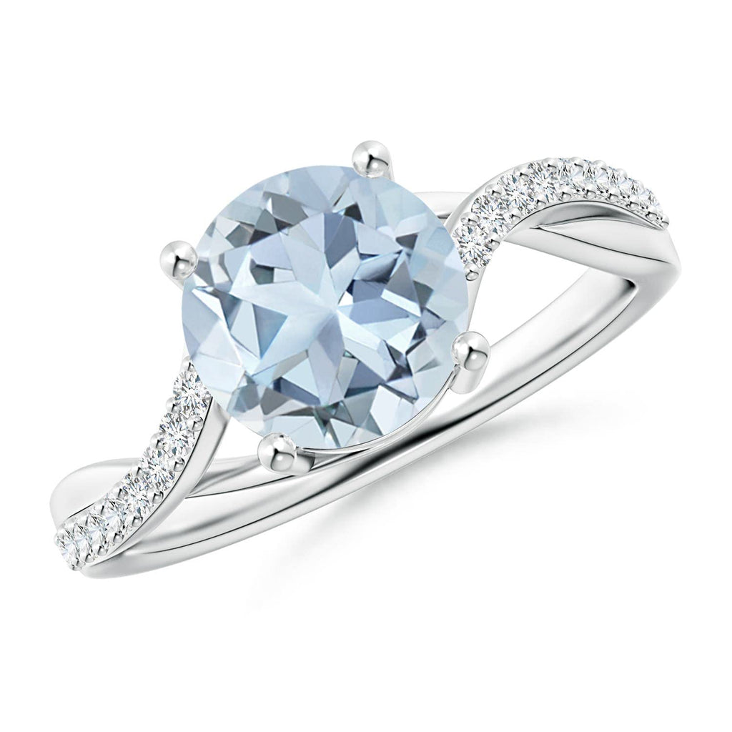 14K Gold Aquamarine Twisted Split Shank Ring