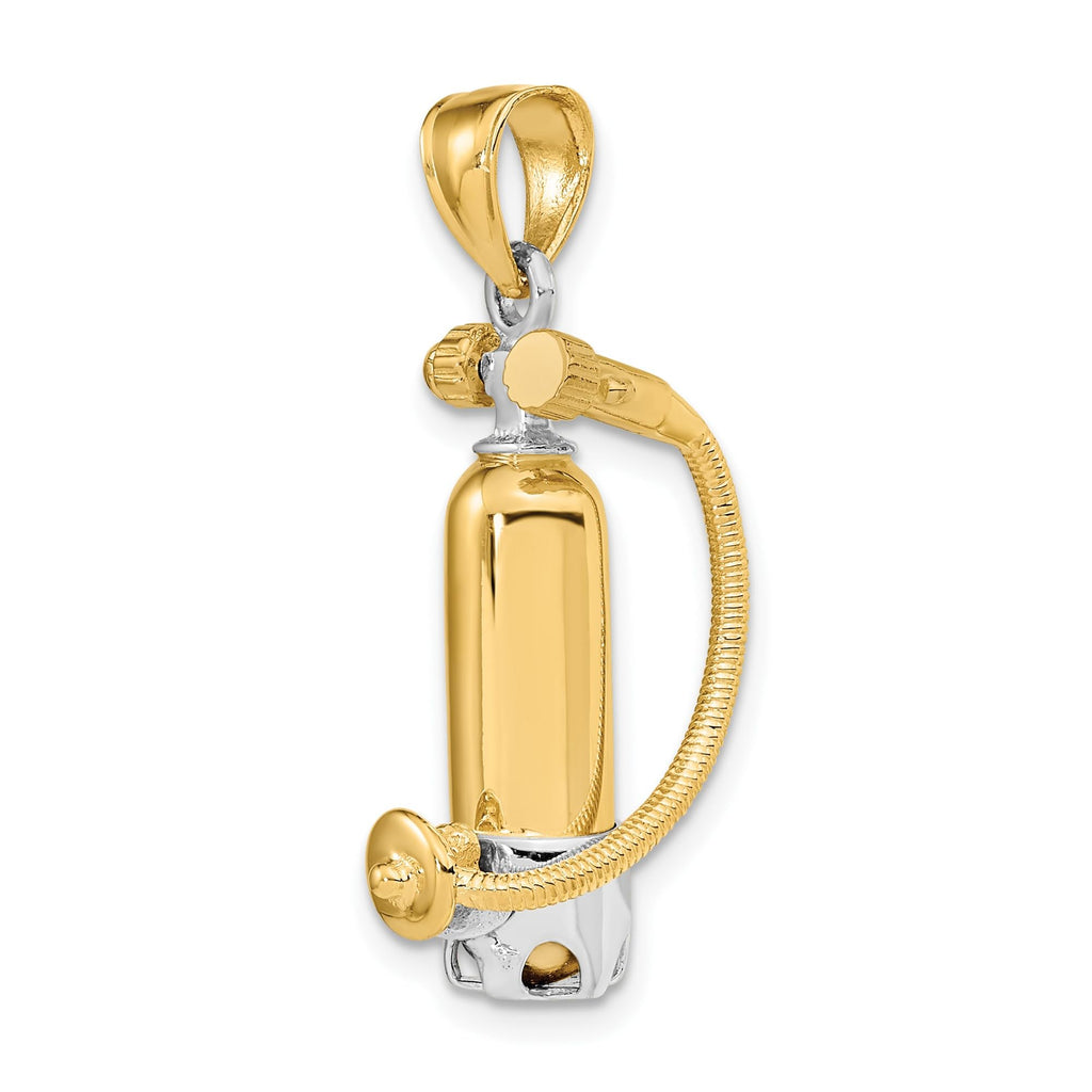 14K Yellow Gold Rhodium Scuba Tank Pendant Necklace Unisex Ocean Adventure Jewelry