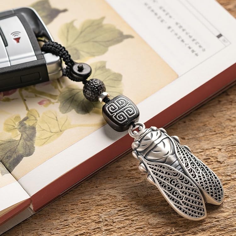 Sterling Silver Cicada Keychain Phone Pendant Vintage Backpack Charm