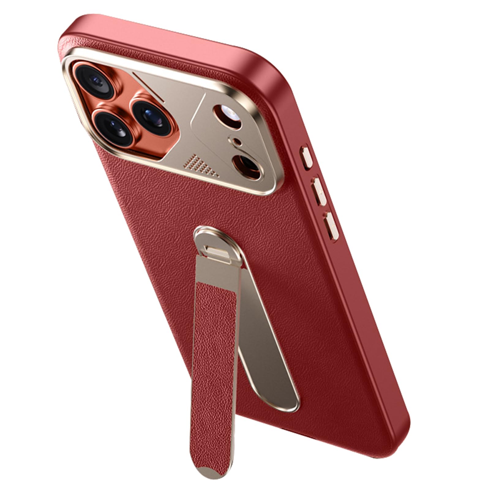 Slim Leather Plating iPhone 17 Case Adjustable Stand Lens Protection Shockproof Cover
