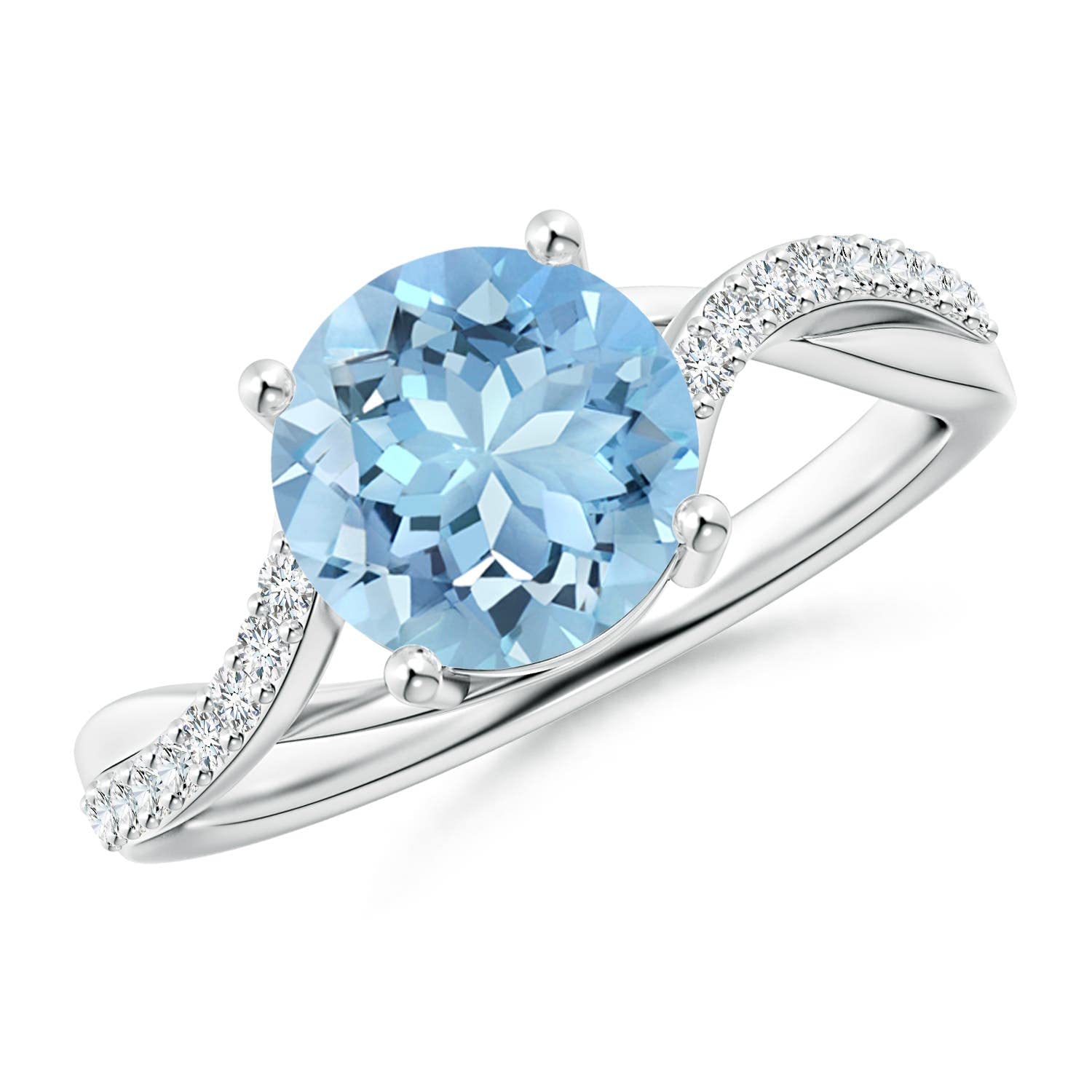 14K Gold Aquamarine Twisted Split Shank Ring