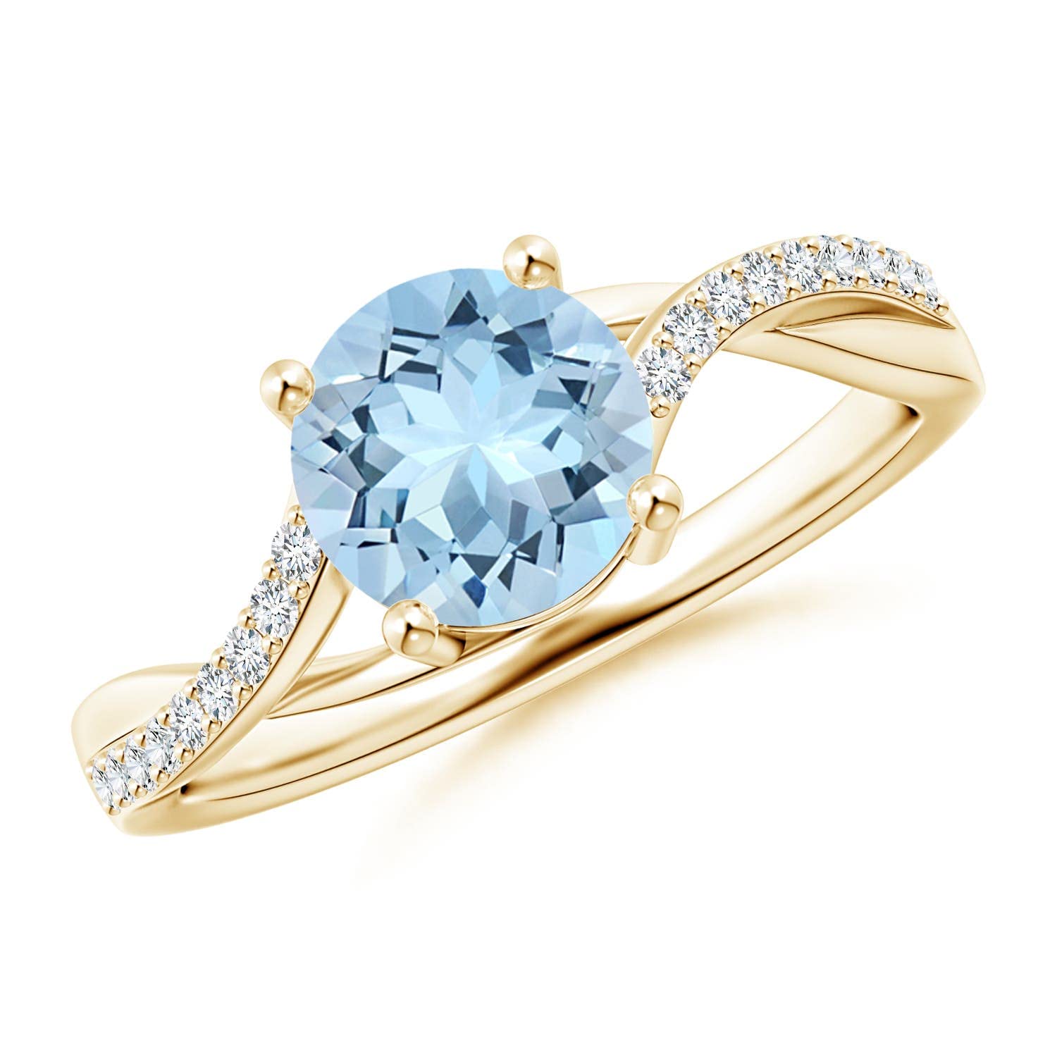 14K Gold Aquamarine Twisted Split Shank Ring