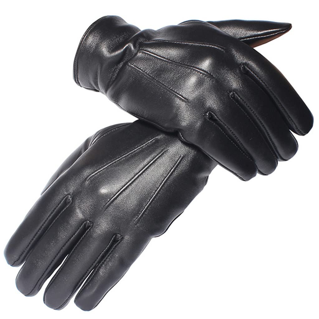 Men Winter Leather Touchscreen Fleece Lined Driving Gloves