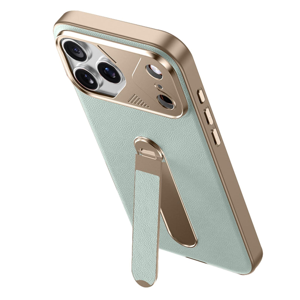 Slim Leather Plating iPhone 17 Case Adjustable Stand Lens Protection Shockproof Cover