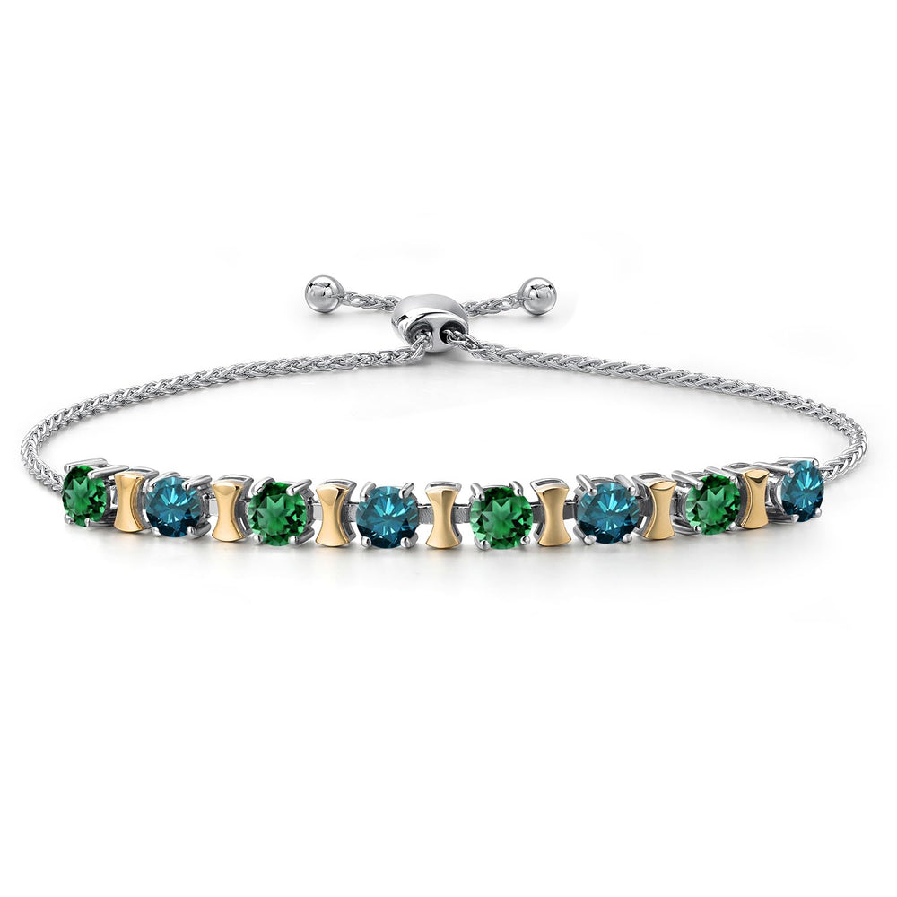 10K Gold 925 Silver Green Nano Emerald Blue Diamond Bracelet 9 Inch