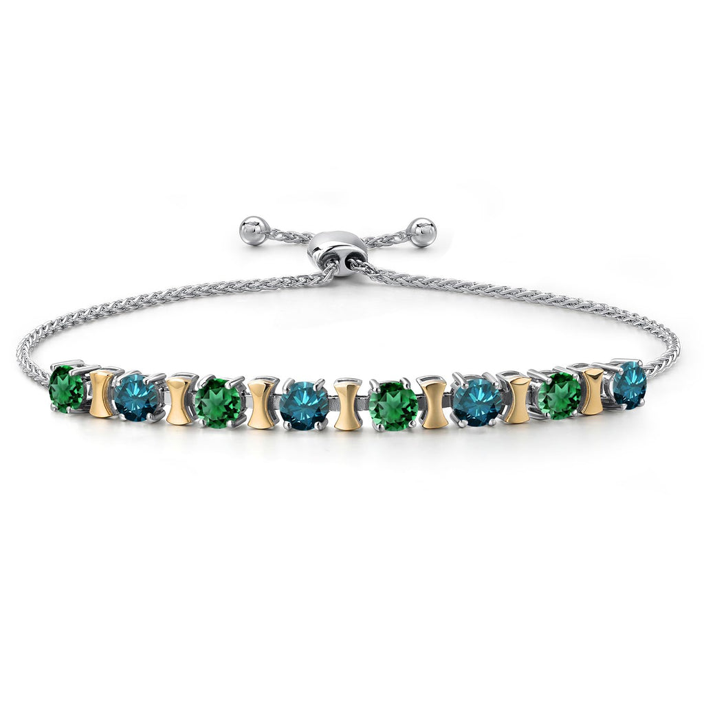 10K Gold 925 Silver Green Nano Emerald Blue Diamond Bracelet 9 Inch