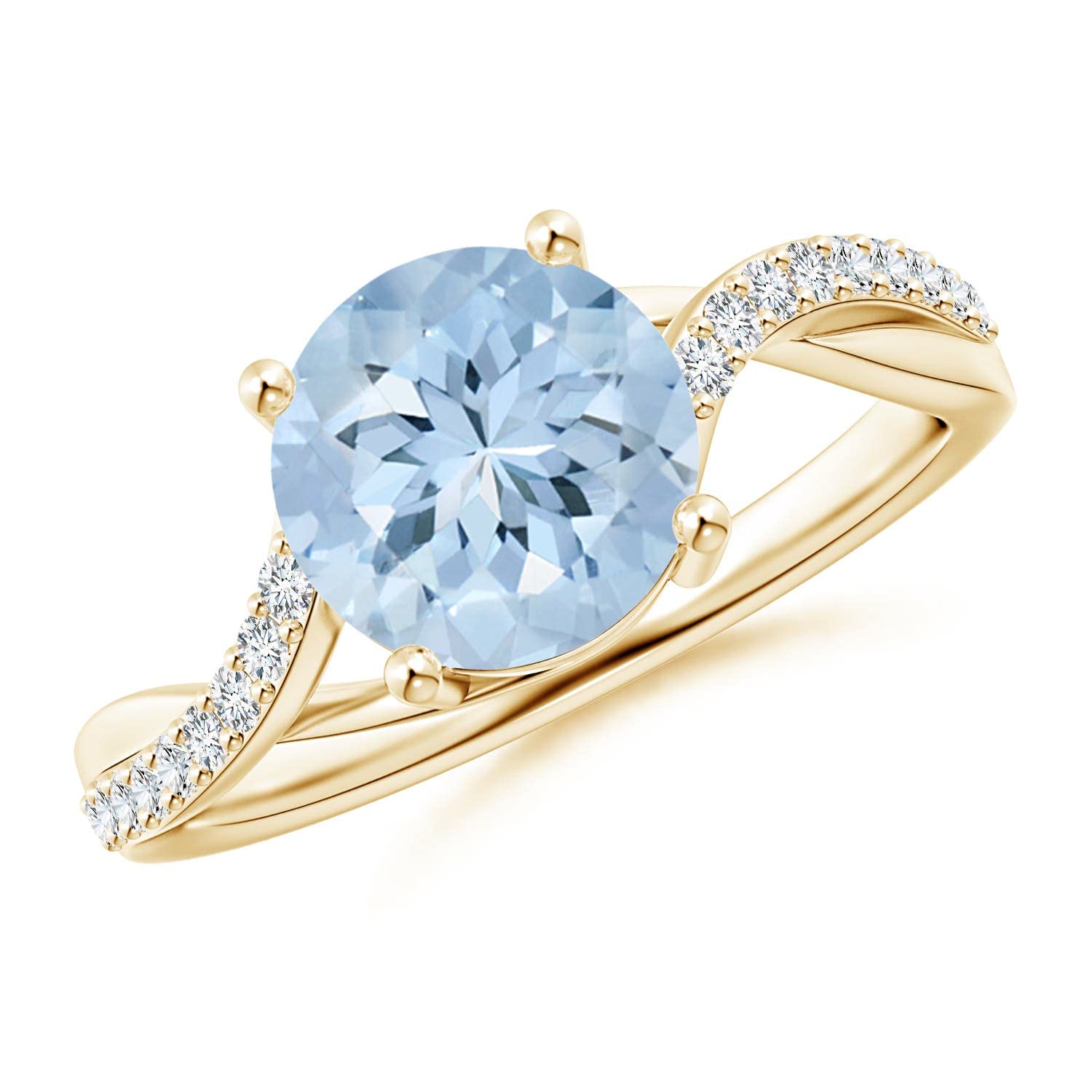 14K Gold Aquamarine Twisted Split Shank Ring